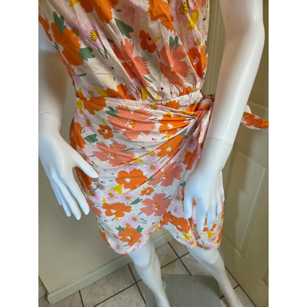 One and Only Collective Floral One Shoulder Wrap‎ Mini Dress Orange Pink L - Picture 5 of 12